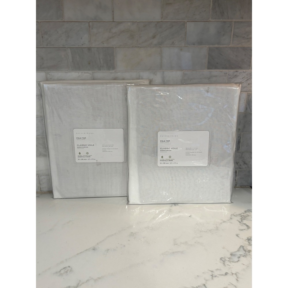Set of 2 Pottery Barn Classic Voile Sheer Curtains 50x108 Ivory Pole Top Cotton